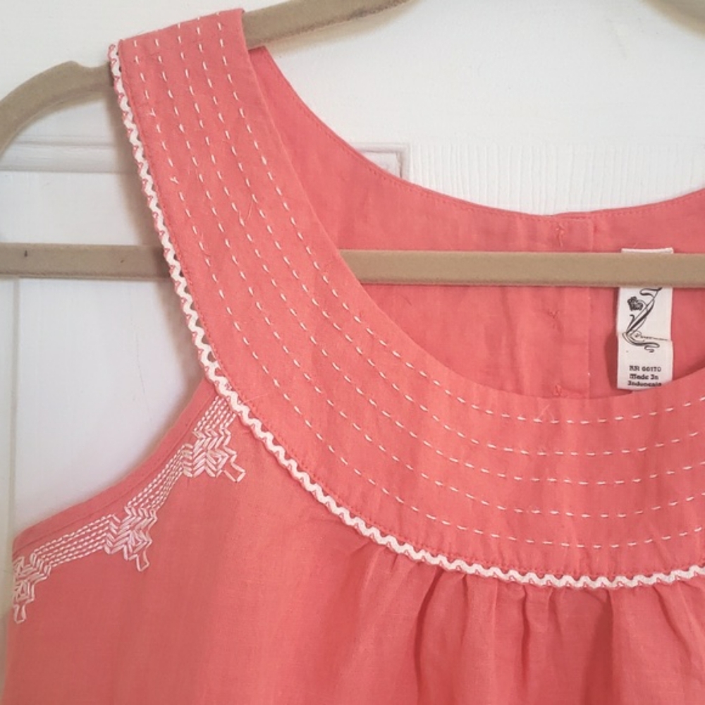 Anthropologie Floreat Embroidered Linen Blend Tank Top Coral Orange Scoop Neck S - Picture 6 of 16